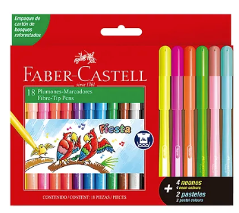 PLUMON FABER CASTELL FIESTA 12 + 2 PASTEL + 4 NEON