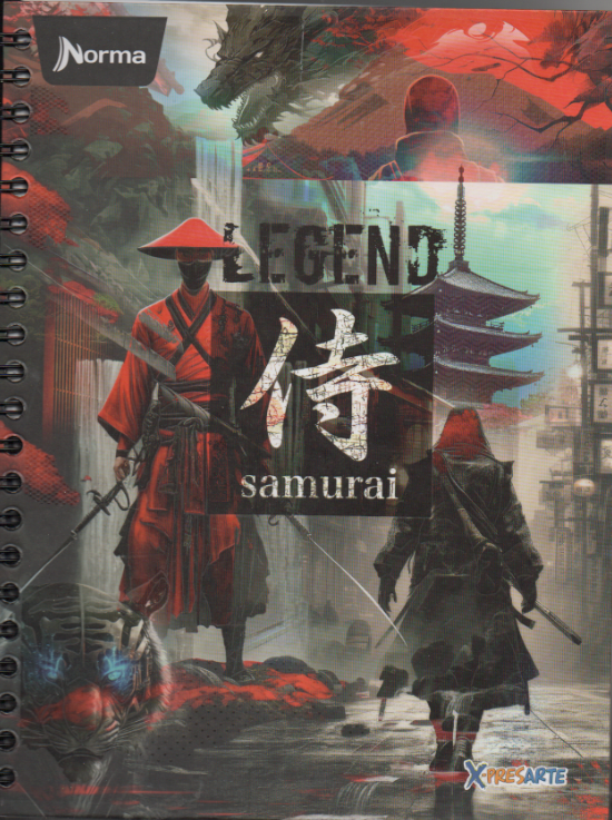 Cuaderno argollado grande 105 masculino cuadriculado pasta dura Legend Samurai