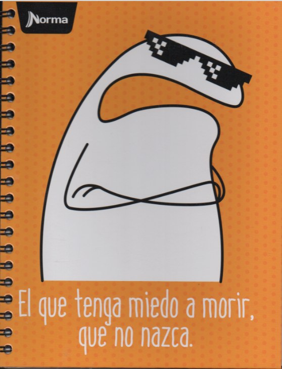 Cuaderno argollado grande 105 masculino cuadriculado pasta dura Meme El que tenga miedo a morir que no nazca