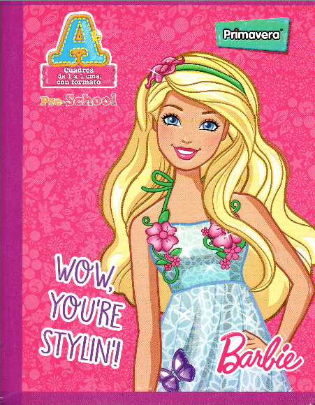 Cuaderno niña cuadritos tipo A 100 hojas BARBIE FLORES