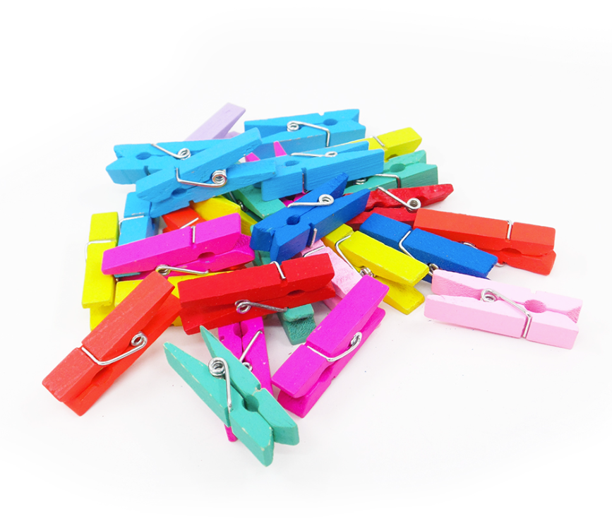 Paquete ganchos de madera de colores de 2,5 cm x 20 unidades