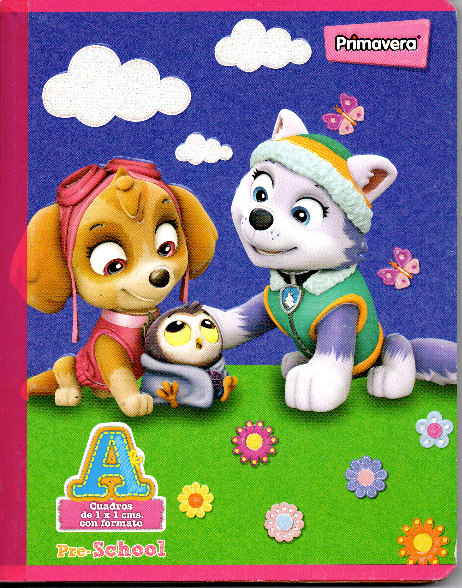 Cuaderno niña cuadritos tipo A 100 hojas GATO PERRO BUHO