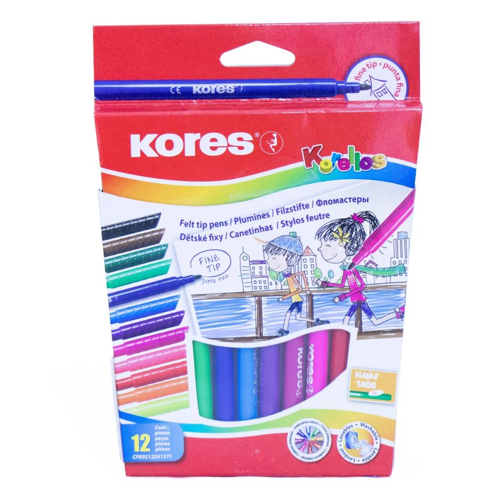Plumones Kores Korellos x 12 punta fina