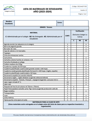Paquetes tercero Colina 2023