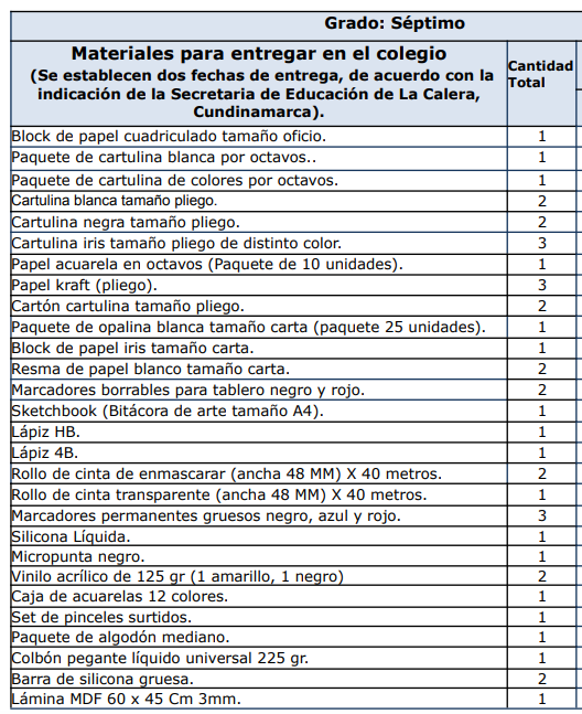 Septimo MATERIALES DEL COLEGIO La colina 2025