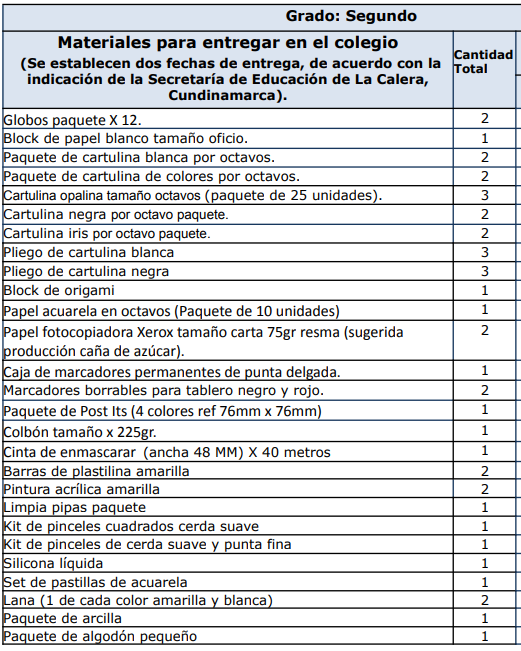 Segundo MATERIALES DEL COLEGIO La colina 2025