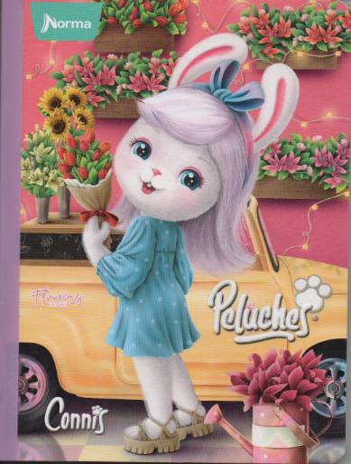 Cuaderno cosido rayado niña x 100 hojas Peluches connis floristeria