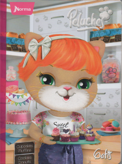 Cuaderno cosido rayado niña x 100 hojas Peluches Gatis cupcakes