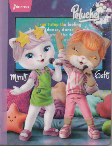Cuaderno cosido rayado niña x 100 hojas Peluches Mimis y Gatis cantantes