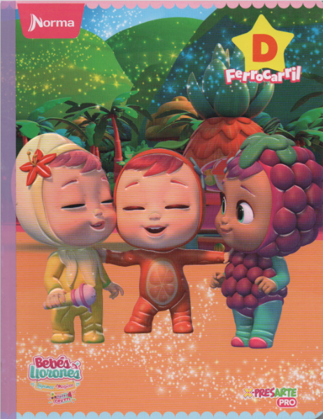 Cuaderno Ferrocarril tipo D 100 hojas bebés llorones mora, naranja, banana