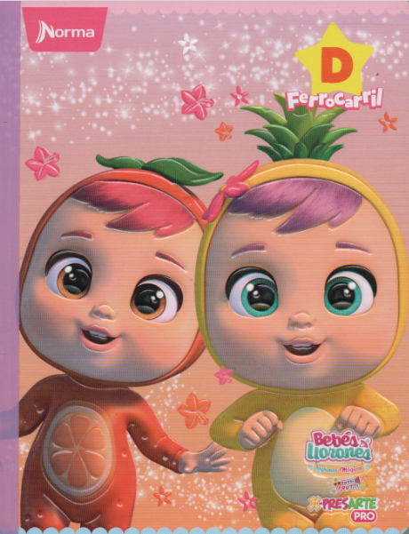 Cuaderno Ferrocarril tipo D 100 hojas bebés llorones naranja piña