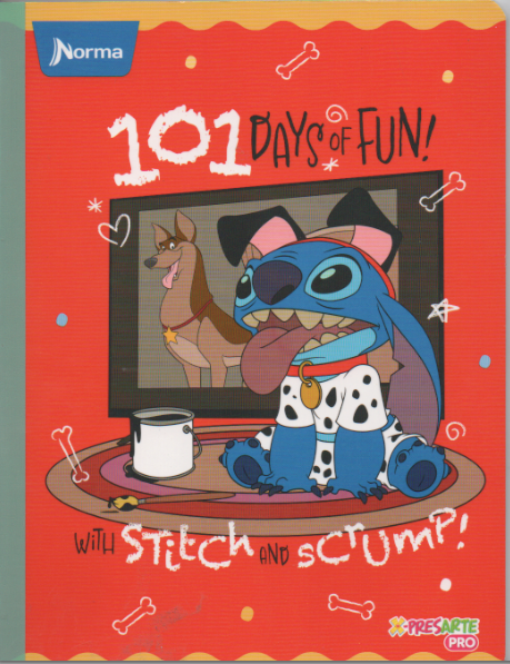 Cuaderno cosido cuadriculado niña x 50 hojas Stitch 101 days of fun