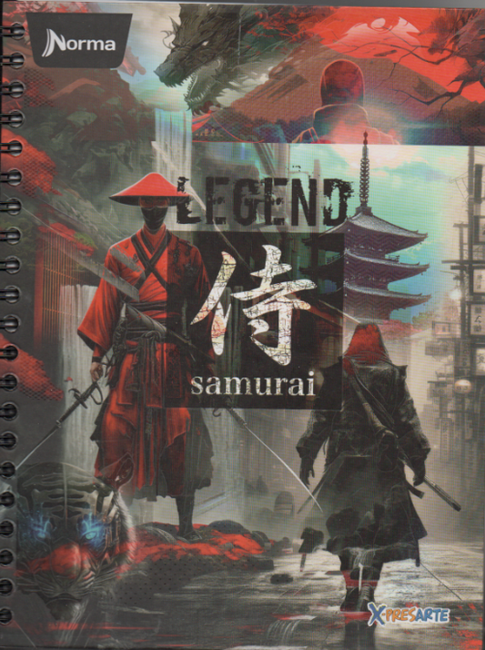 Cuaderno argollado grande 105 masculino cuadriculado pasta dura Legend Samurai