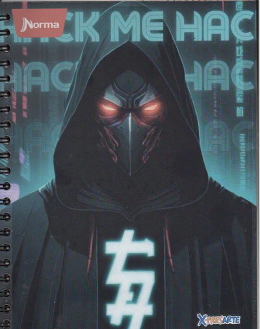 Cuaderno argollado grande 105 masculino cuadriculado pasta dura Hack me