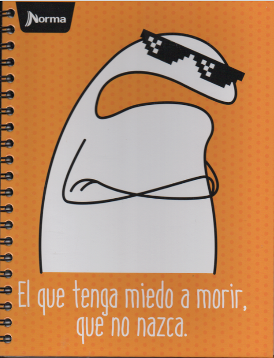 Cuaderno argollado grande 105 masculino cuadriculado pasta dura Meme El que tenga miedo a morir que no nazca