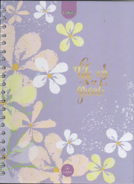 Cuaderno argollado grande 105 femenino cuadriculado pasta dura Life is great