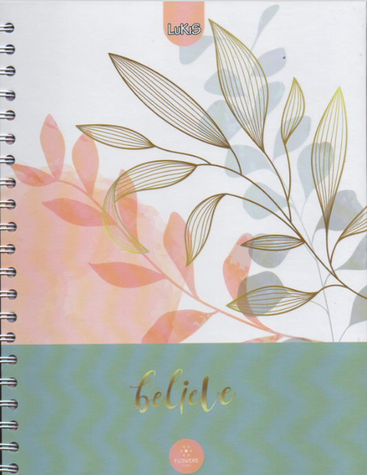 Cuaderno argollado grande 105 femenino cuadriculado pasta dura Believe