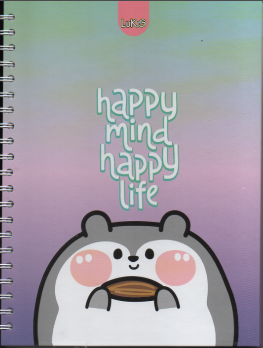 Cuaderno argollado grande 105 femenino cuadriculado pasta dura Happy mind happy life