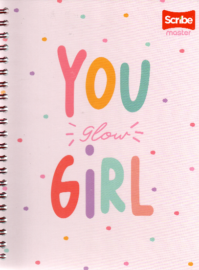 Cuaderno argollado pasta dura grande 80 hojas cuadriculado You Glow girl