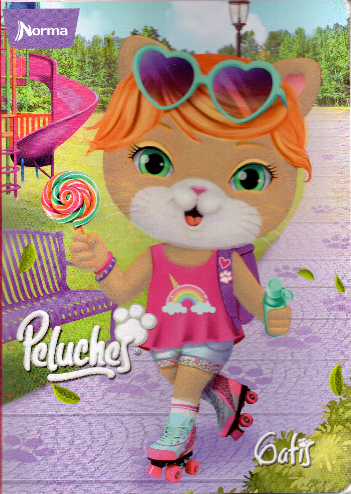Cuaderno niña cuadriculado 100 hojas PELUCHES GATIS PATINES