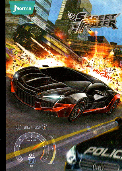 Cuaderno niño RAYADO 50 hojas street racer negro