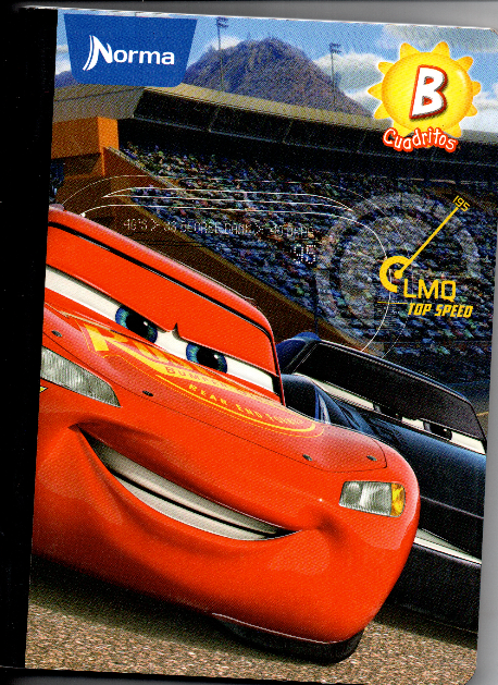 Cuaderno niño cuadritos tipo b 100 hojas MCQUEEN VS CARRO NEGRO