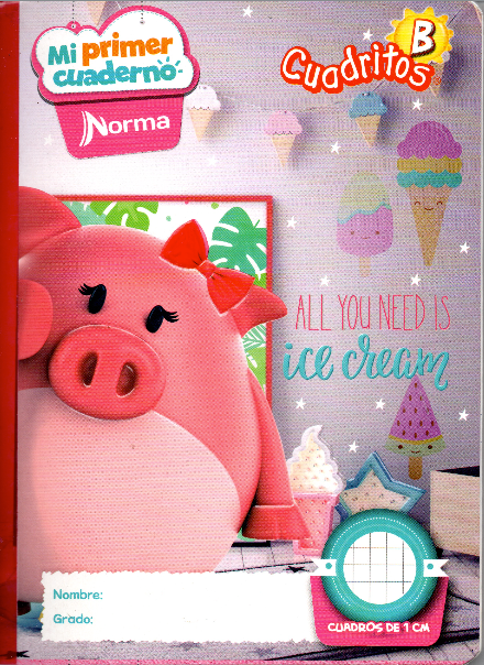 Cuaderno niña cuadritos tiop b 100 hojas MARRANITO